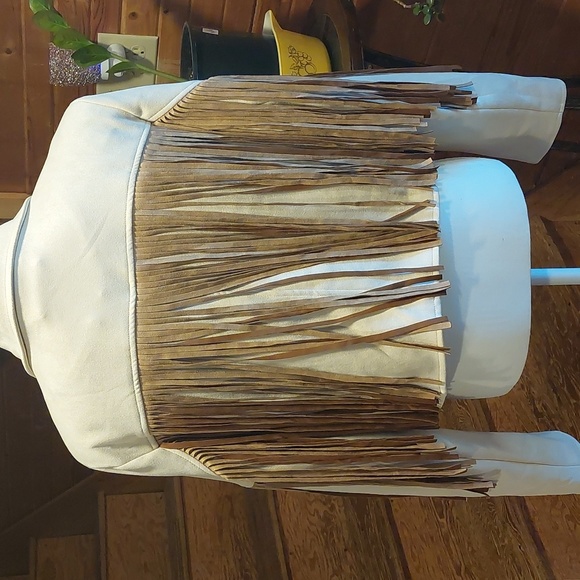 Saints & Hearts Faux suede leather fringe cropped jacket L Western - Picture 5 of 8